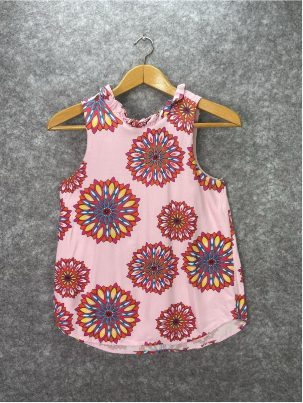 Blouse Womens Medium Pink Floral High Neck Sleeveless Tie Back Lined Boho Top
